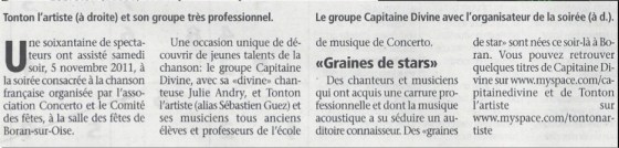 Article de journal tonton l'artiste